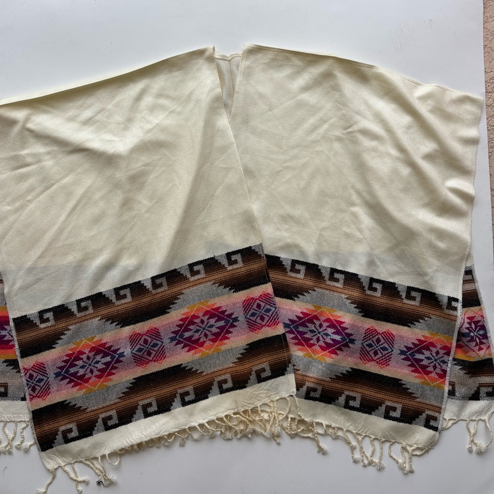 Southwestern Shawl Native style Artisan geometric patterned cream brown pink